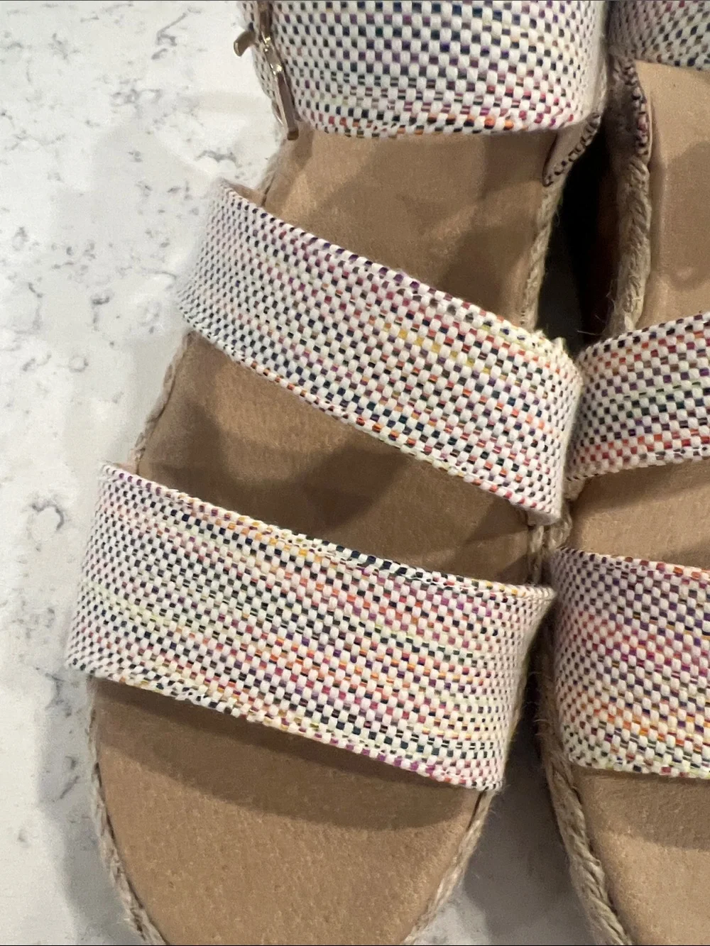 New Dr. Scholl's Multicolor Sparkle Wedge Sandals with Tan Footbed